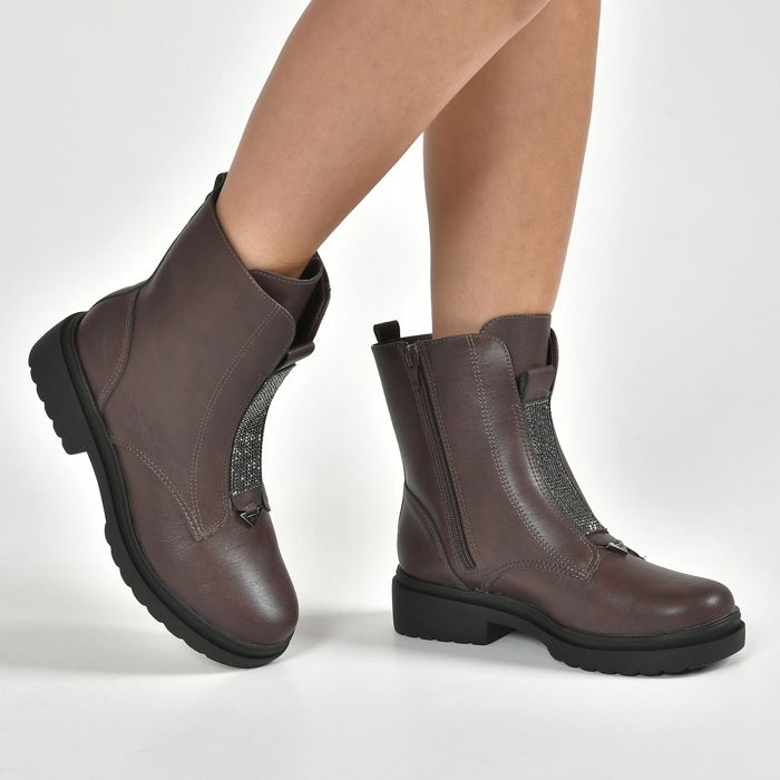 Bota Via Marte Strass Salto Baixo Feminino Cor Cafe
