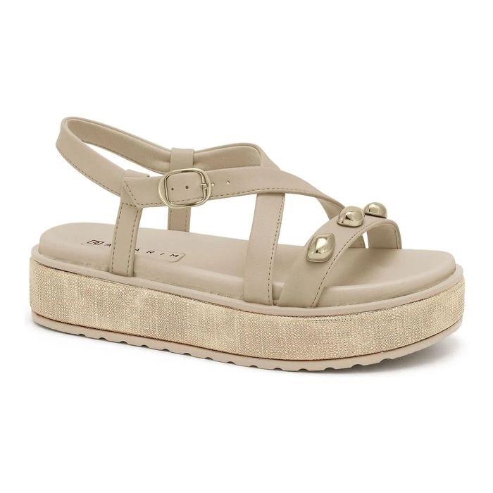 Sandália Papete Ramarim Feminino Cor Bege/Linho