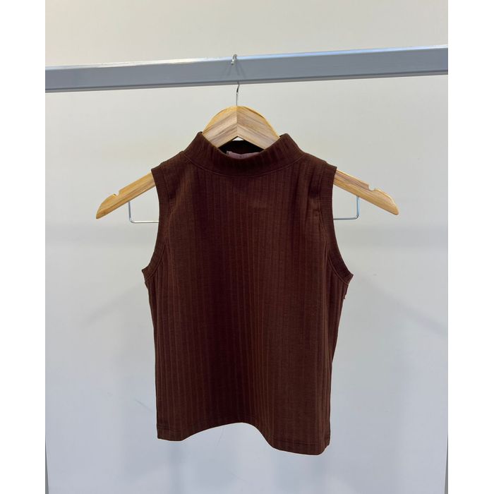 Regata Cropped Ribana Gola Feminino Cor Marrom