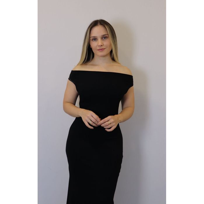 Vestido Lzt Ombo A Ombro Ribana Feminino Cor Preto