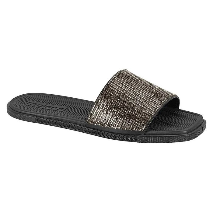 Chinelo Slide Moleca Com Strass Feminino Cor Preto