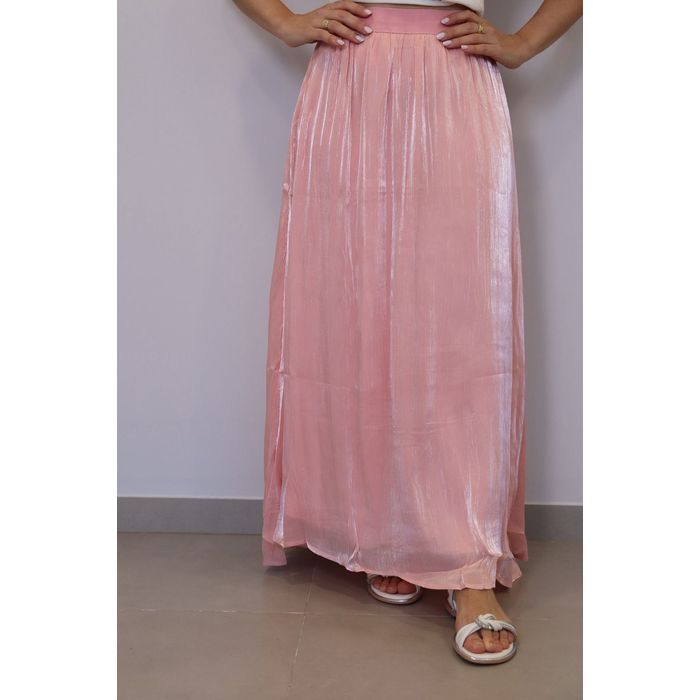 Saia Bellina Midi Acetinado Feminina Cor Rosa