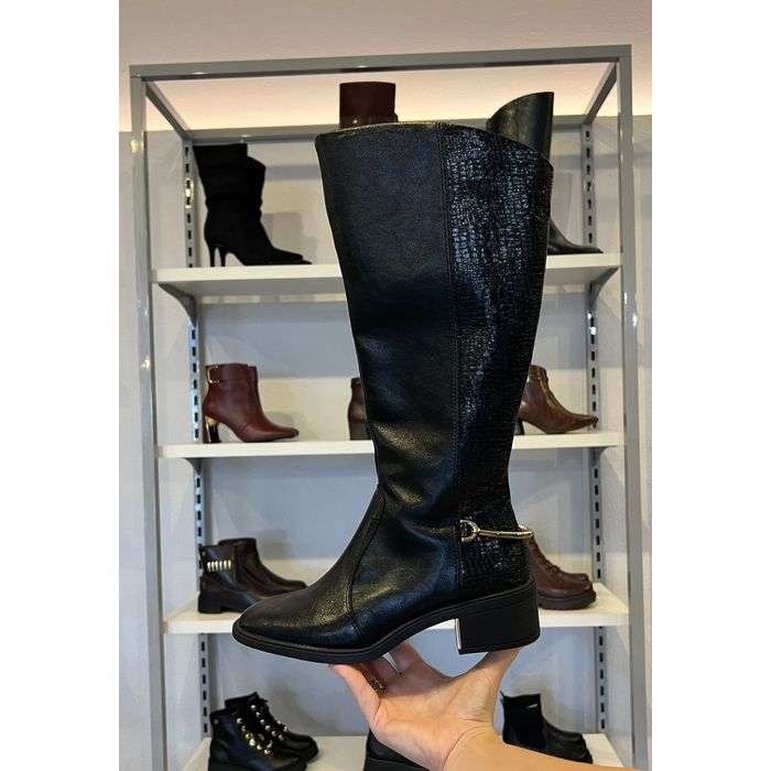 Bota Ramarim Cano Longo Salto Baixo Feminino Cor Preto