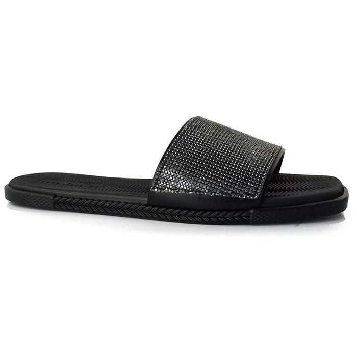 Chinelo Slide Moleca Com Strass Feminino Cor Preto