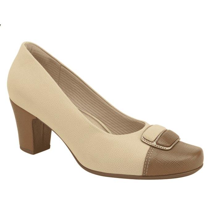 Sapato Piccadilly Salto Bloco Baixo Feminino Cor Bege Brulee
