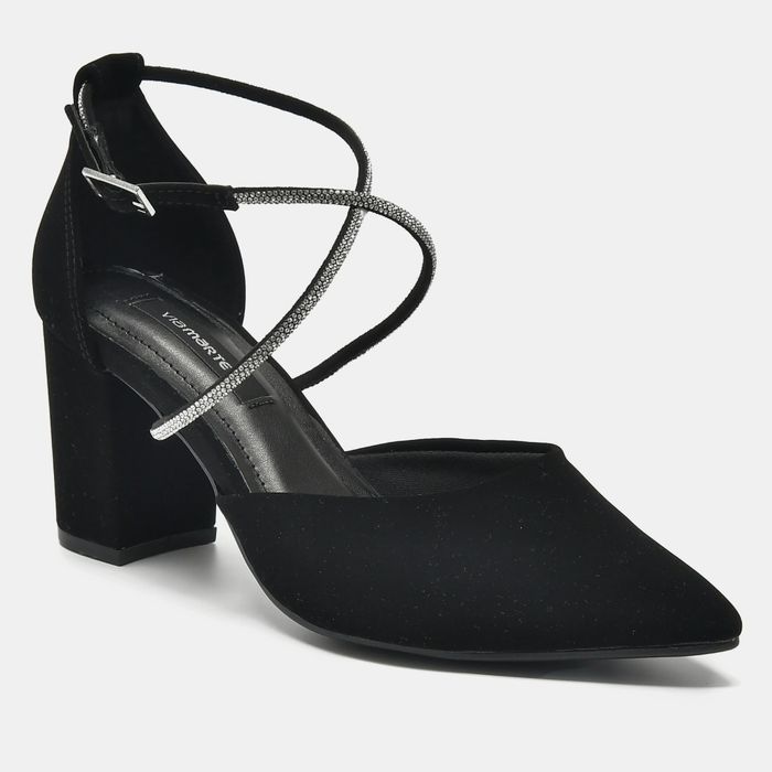 Scarpin Via Marte Salto Bloco Bico Fino Feminino Cor Preto