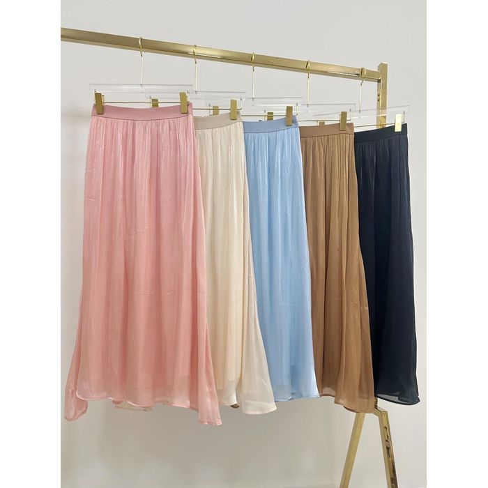 Saia Bellina Midi Acetinado Feminina Cor Azul