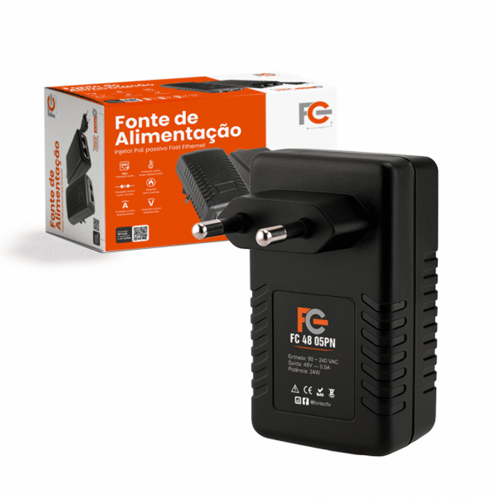 FONTE ADAPTADORA POE 48V 0,5A - FC4805PN - FONTE E CFTV