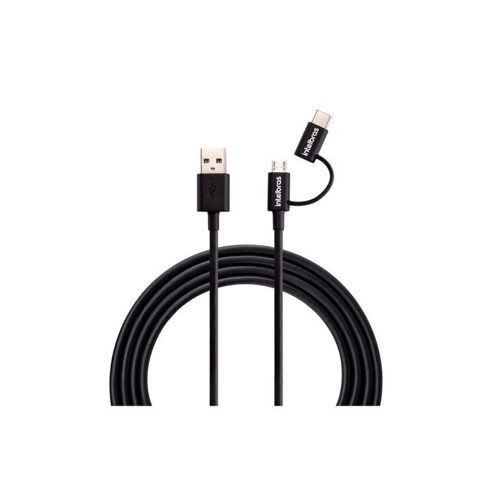 CABO USB - MICRO USB + USB-C 1,2M PVC PRETO EUABC 12PP