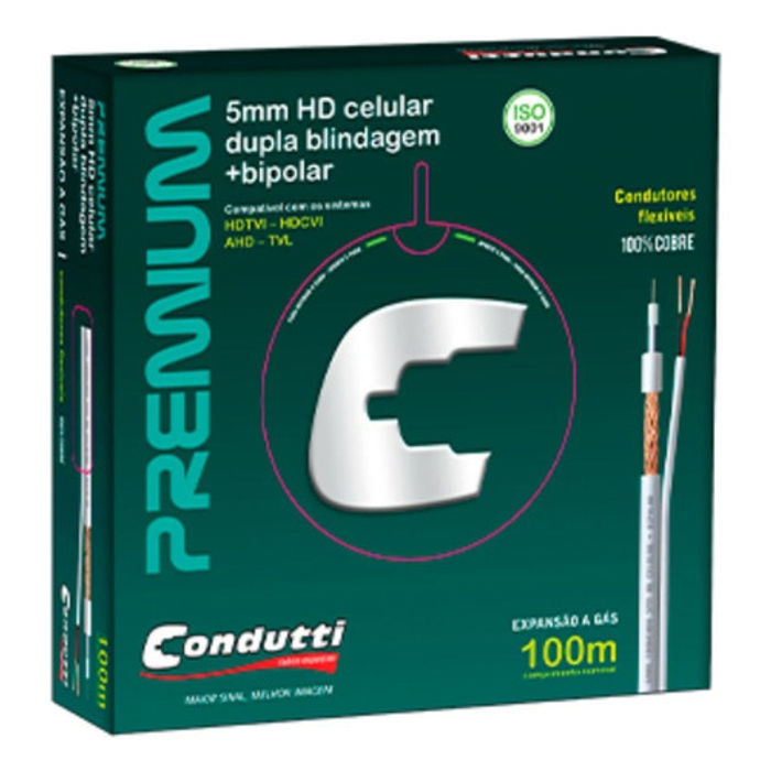 CABO COAXIAL 5MM DUPLA BLINDAGEM + BIPOLAR BRANCO CAIXA 100M - CONDUTTI