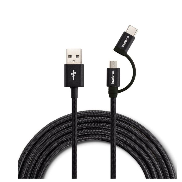 CABO USB - MICRO USB + USB-C 1,5M NYLON PRETO EUABC 15NP