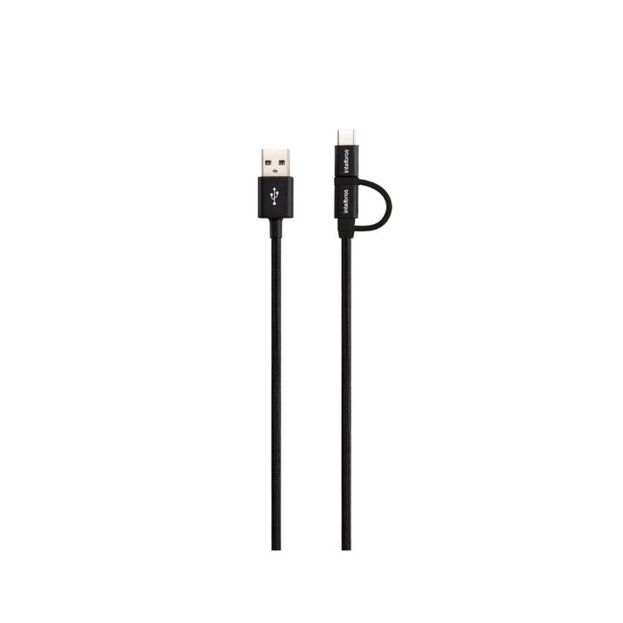 CABO USB - MICRO USB + USB-C 1,5M NYLON PRETO EUABC 15NP