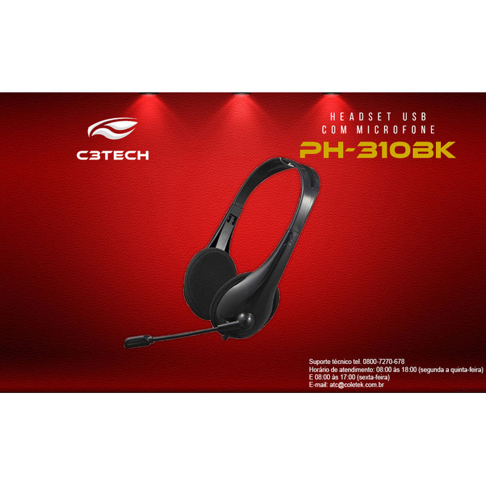 FONE DE OUVIDO USB C/MICROFONE PRETO - PH-310BK - C3TECH