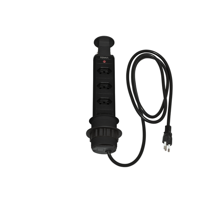Torre de Tomada Multiplug com 3 tomadas Renna - Preta