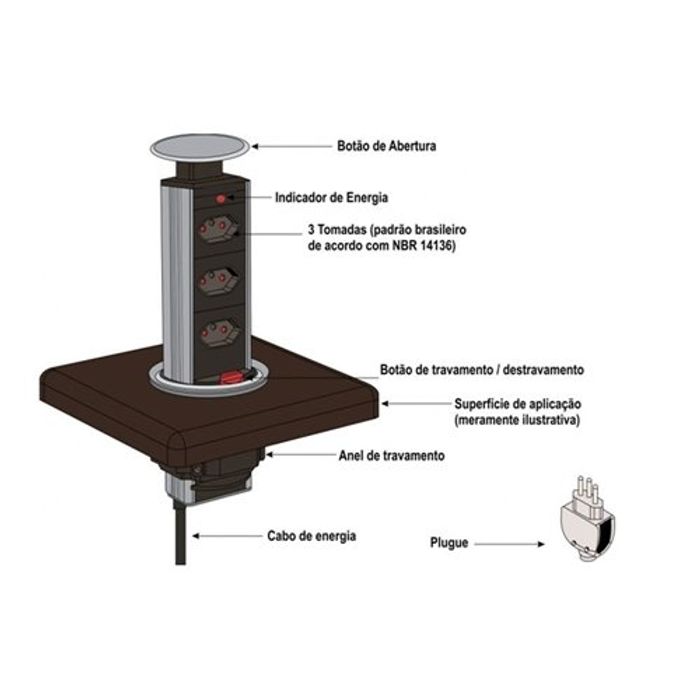 Torre de Tomada Multiplug com 3 tomadas Renna - Prata