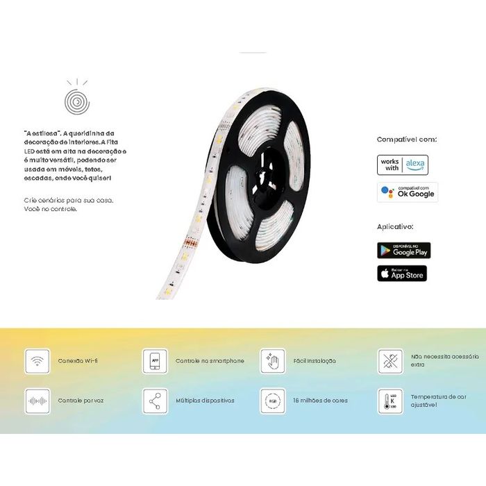Fita de LED Smart 5W/m 12V RGB - Wi-Fi Blumenau