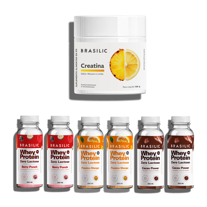 Combo 1 Creatina Abacaxi e Limão 120g + 6 Unidades de Whey Protein Zero Lactose Sortido - 2 de cada sabor