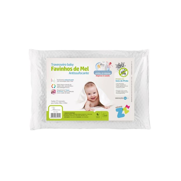 Travesseiro para Bebê 6 Meses Favinhos de Mel 28x30x5cm Hipoalergênico