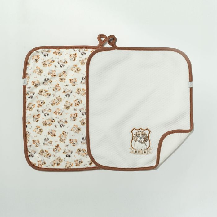 Kit 2 Toalhas de Boca para Bebê Cachorrinhos 32x37cm Algodão e Matelassê