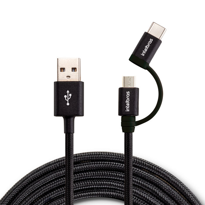 Cabo USB 2 em 1 em nylon micro USB + USB-C - EUABC 15NP