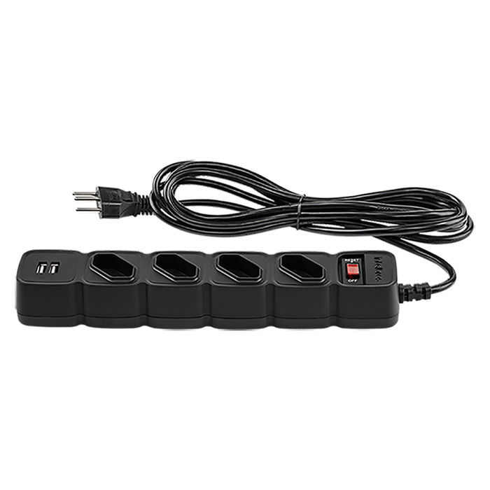 Protetor eletrônico com 4 tomadas e 2 portas USB - EPE 204 USB Preto