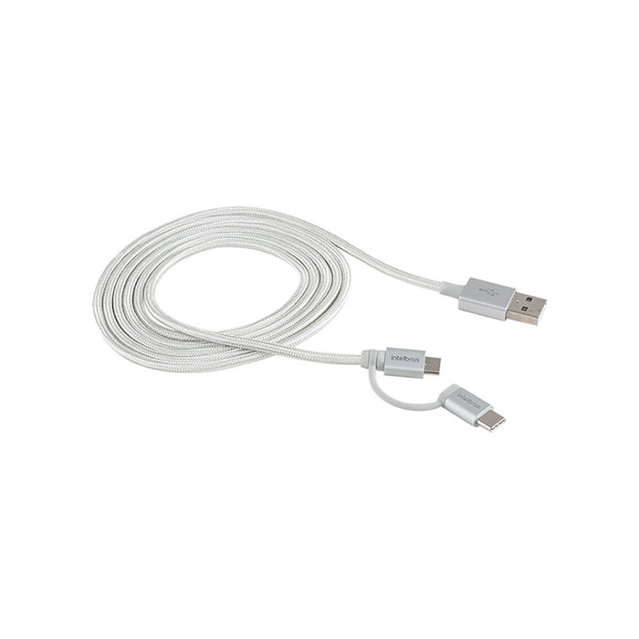 Cabo USB 2 em 1 em nylon – micro USB + USB-C - EUABC 15NB