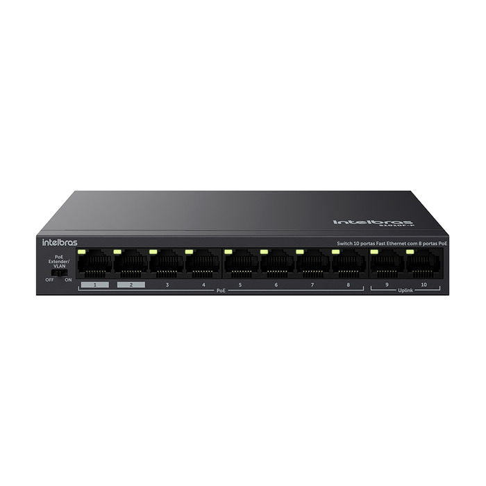 Switch 10 portas fast ethernet com 8 portas PoE+ - S1010F-P
