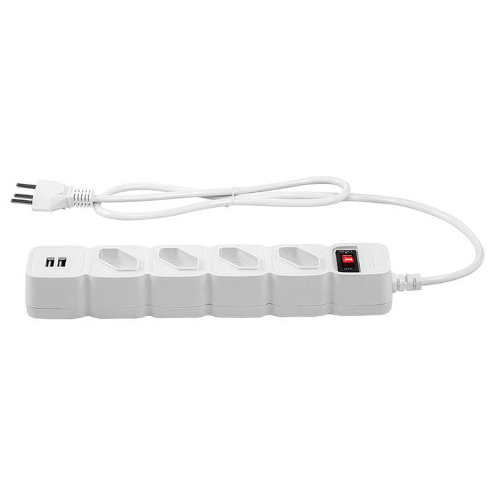 Protetor eletrônico com 4 tomadas e 2 portas USB - EPE 204 USB + Branco