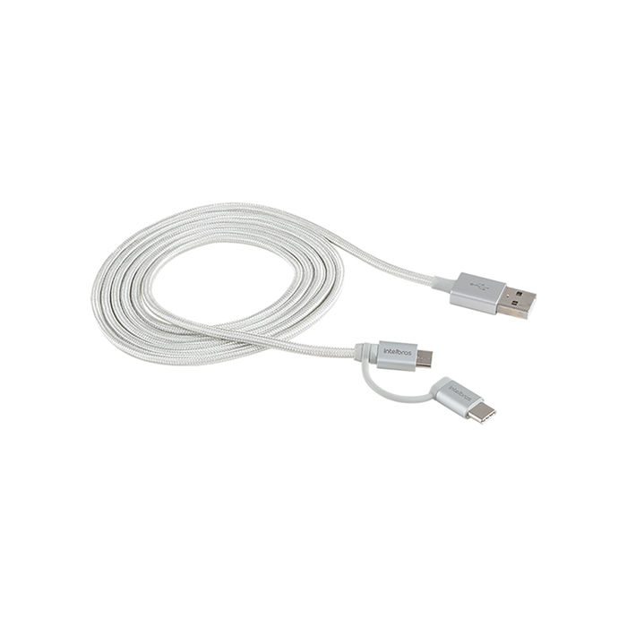 Cabo USB 2 em 1 em nylon – micro USB + USB-C - EUABC 15NB