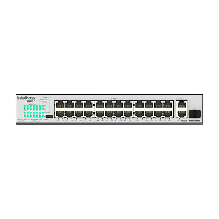 Switch 24 portas Fast Ethernet PoE +2 portas gigabit - S1026F-P