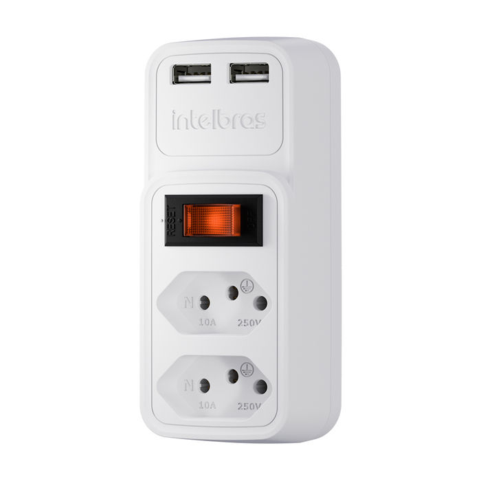 Adaptador eletrônico Branco 2 tomadas e 2 saídas USB - EAC 202