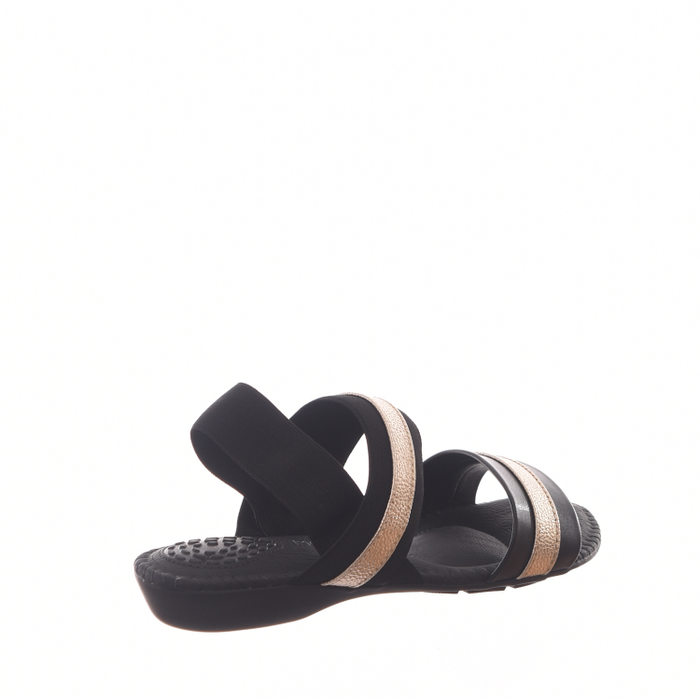 SANDÁLIA MODARE ULTRA CONFORTO COM AMORTECEDOR DETALHE ELÁSTICO PRETA E DOURADA