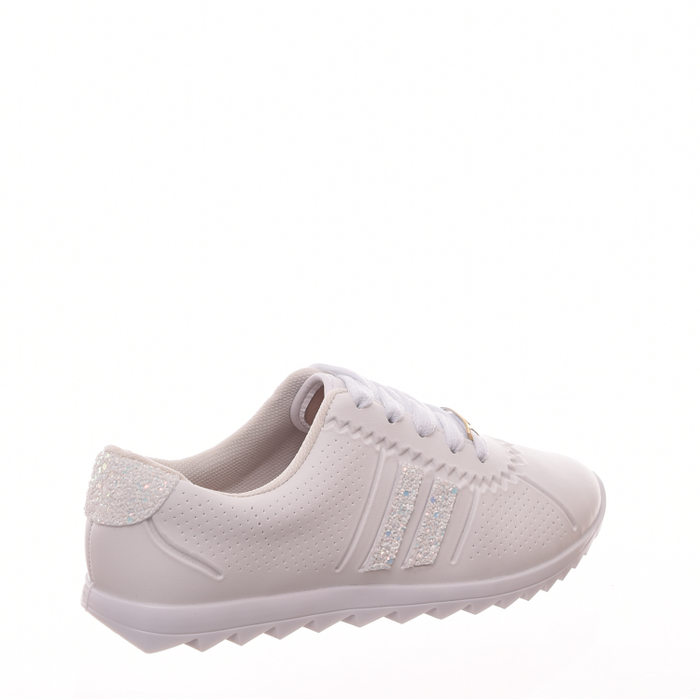 Tênis Molekinha Jogger com Listra Branca com Glitter Tratorado Branco