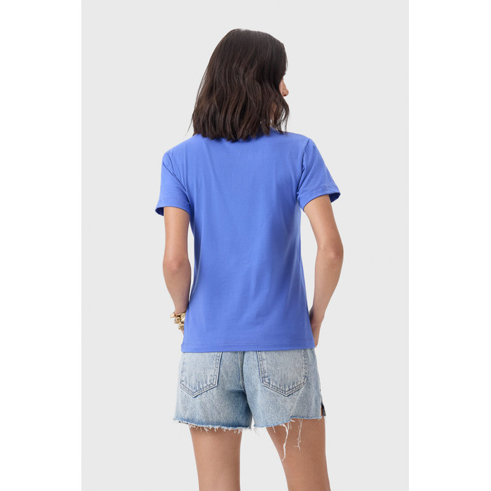Blusa Flor de Lis Algodão Elastano Manga Curta Básica Azul