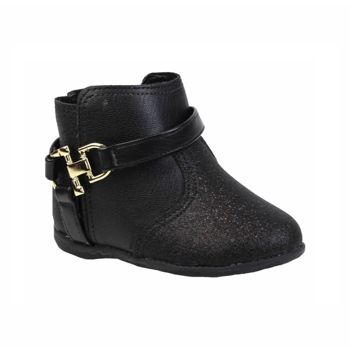 Bota Molekinha Glitter Detalhe Napa Preto Cano Curto Preta