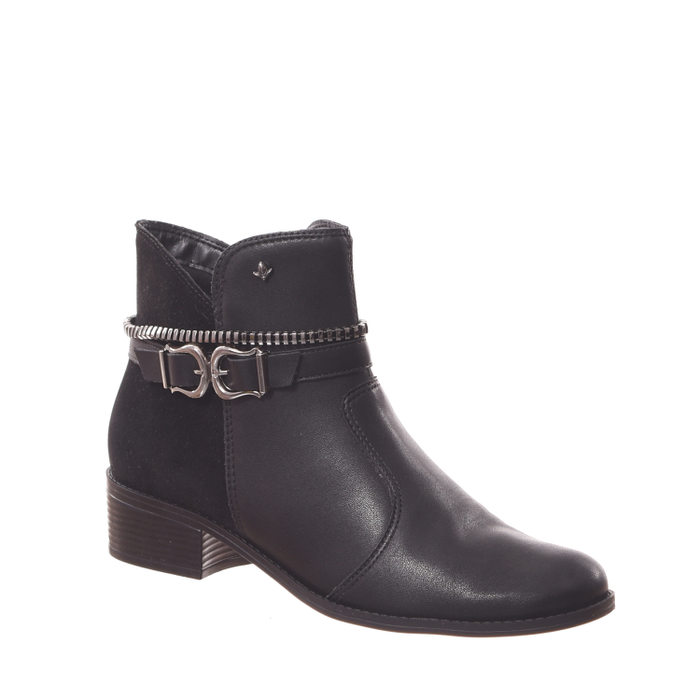 Bota Ankle Boot Cravo & Canela Couro Detalhe Fivela Camurça Preta