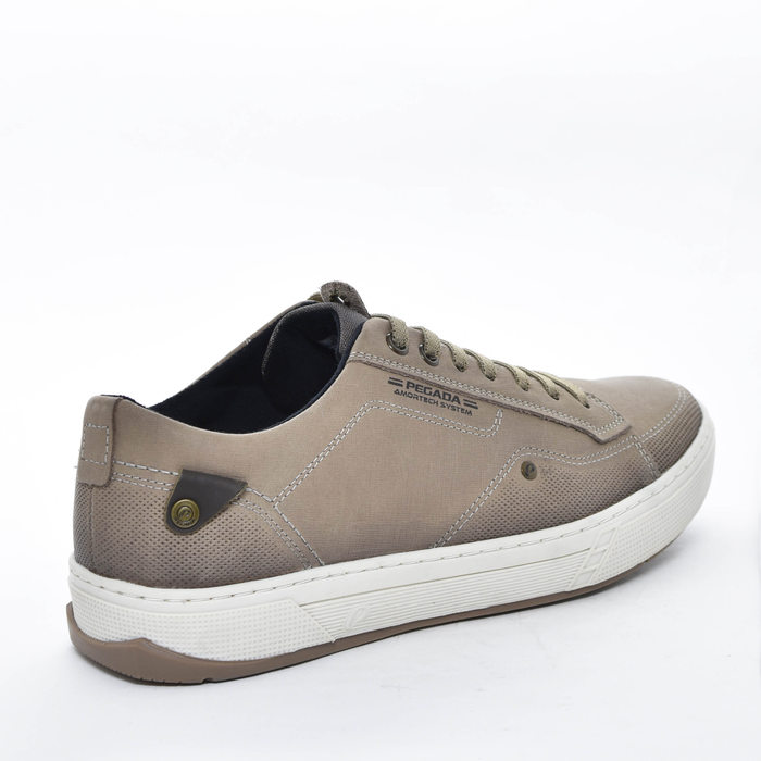 Sapatênis Pegada Couro Tecnologia Amortech Cadarço Elástico Microperfuros Detalhe Solado Antiderrapa