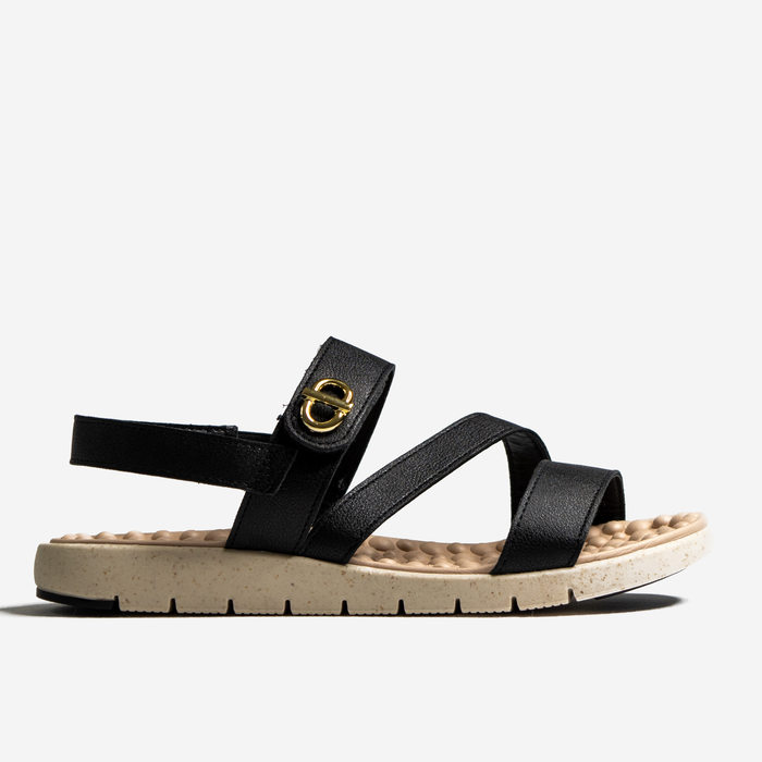 Sandália Modare Ultra Conforto Palmilha Massageadora Tiras Brilhos Aplicação Logo Preto