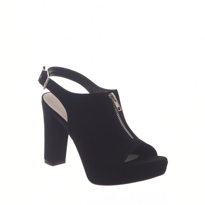 Sandália Open Boot Via Marte Salto Grosso Zíper Frontal Nobuck Preta