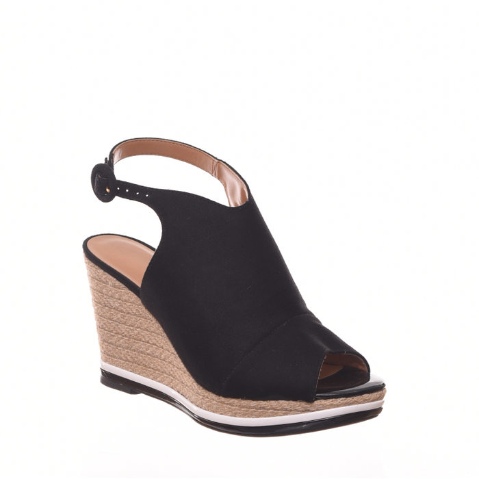 Sandália Vizzano Open Boot Anabela Espadrille Detalhe Verniz Preta