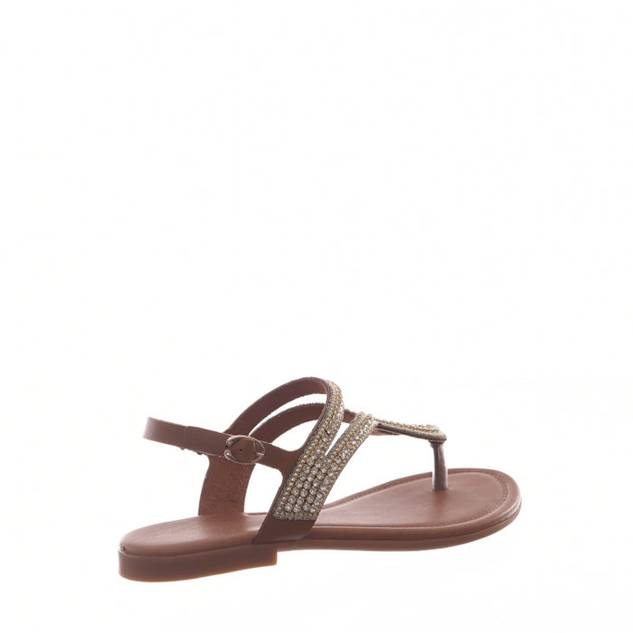 Sandália Rasteira Klin Anatômica Toda de Strass Caramelo