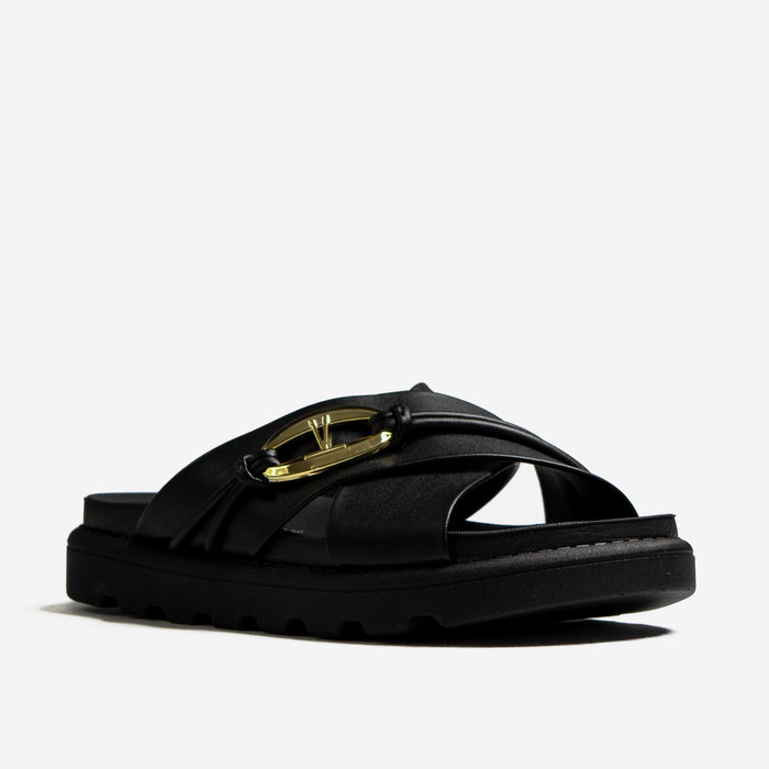 Chinelo Birken Vizzano Tira Transpassada Aplicação Metal Logo Solado Tratorado Preto