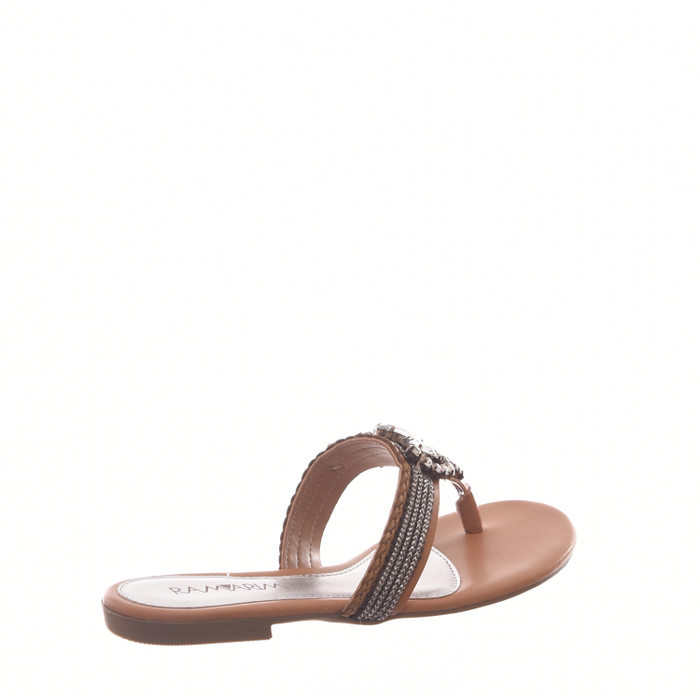 Sandália Rasteira Ramrim Aplicação Pedras e Corda Caramelo