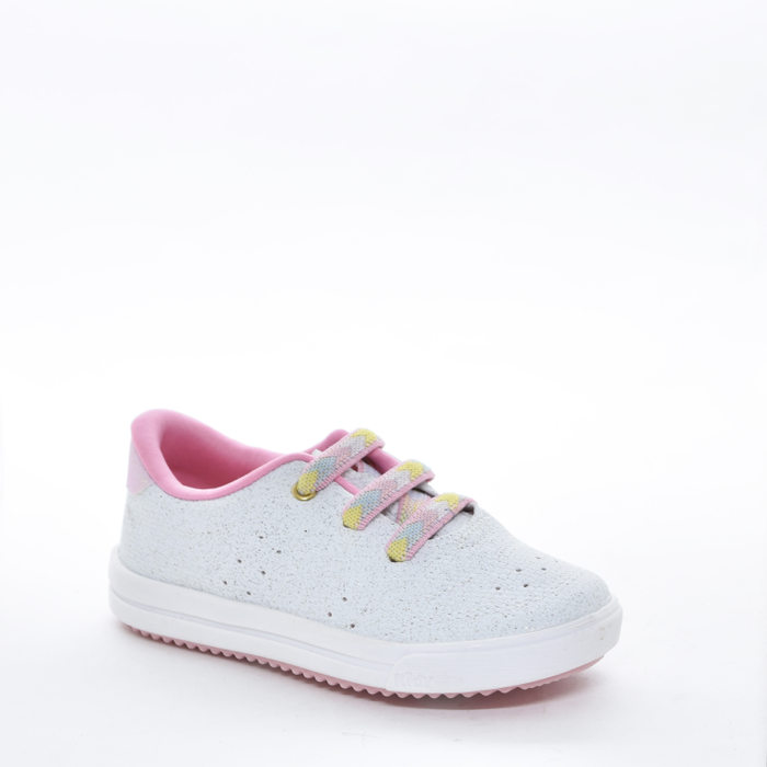 Tênis Slip On Kidy Cabedal Microperfuros Brilho Cadarço Colorido Branco