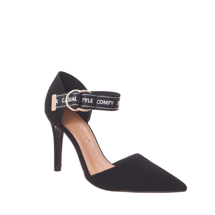 Sapato Scarpin Bebecê Nobuck Bico Fino Detalhe Fivela Escrita  Preto