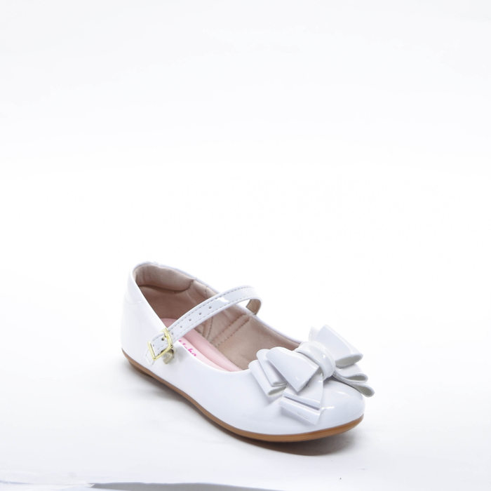 Sapatilha Molekinha Verniz Lisa Aplicação Laço Fechamento Fivela Branco