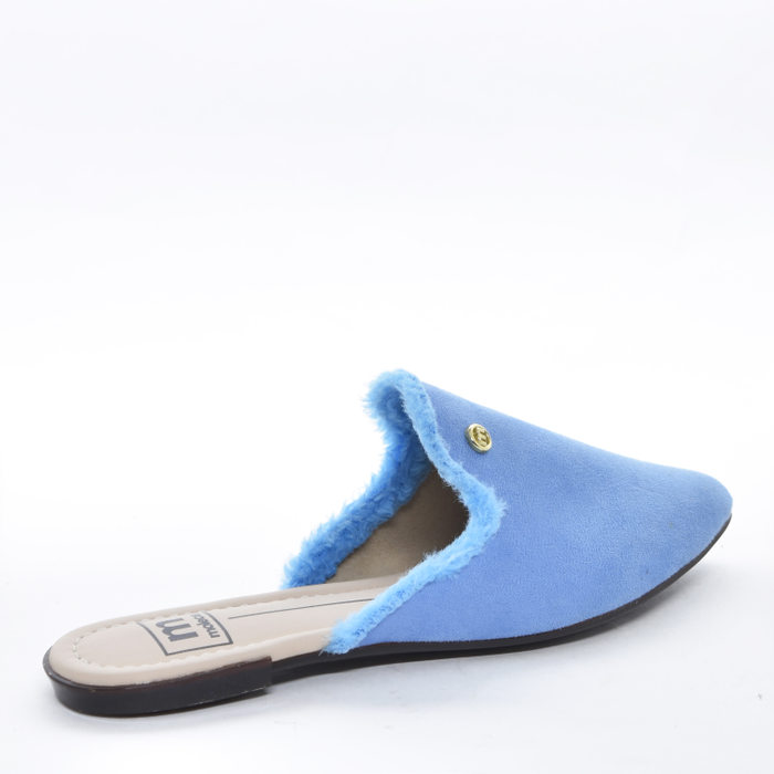 Sapato Mule Moleca Camurça Detalhe Pelinhos Azul