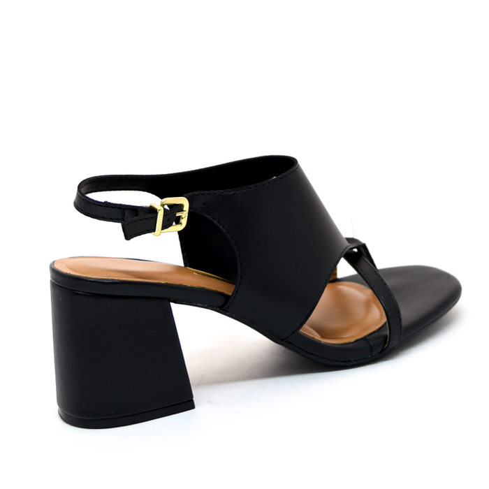 Sandália Vizzano Salto Grosso Cabedal Dedo Vazado Preto