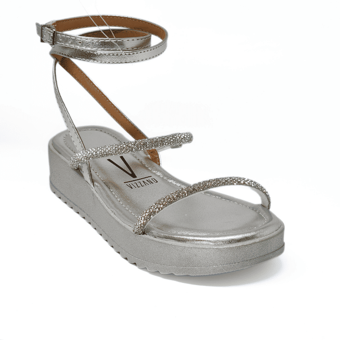 Sandália Papete Vizzano Metalizada Duas Tira Aplicação Strass Fechamento Amarração Solado Tratorado 