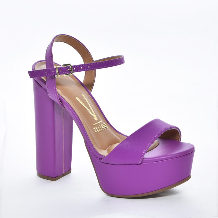 Sandália Plataforma Vizzano Cabedal Tira Salto Alto Grosso Fechamento Fivela Roxo